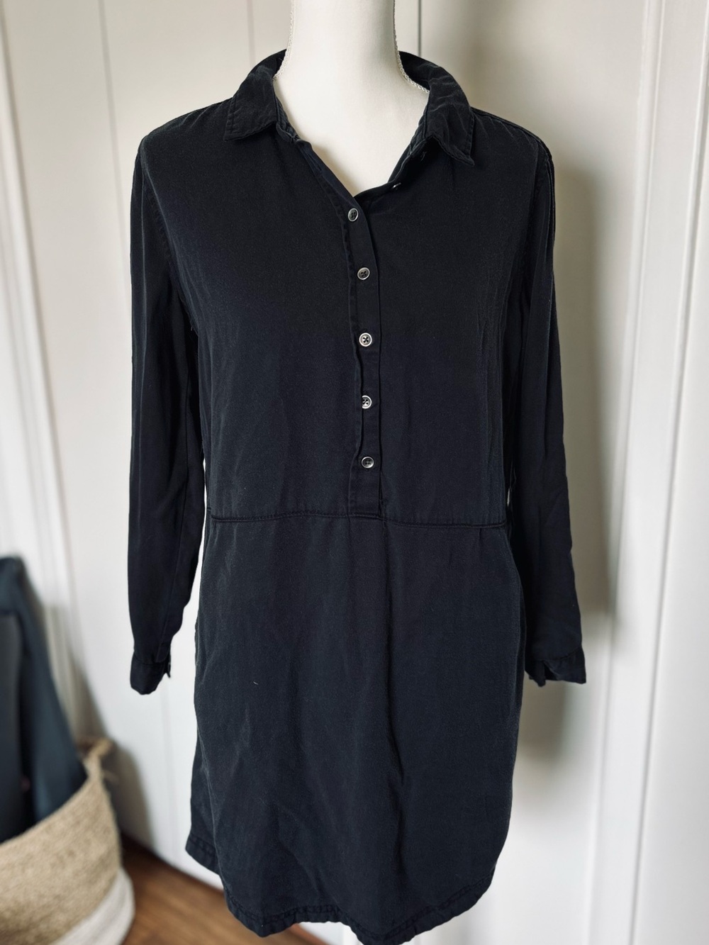Time and Tru Black Button-Front Shirt Dress